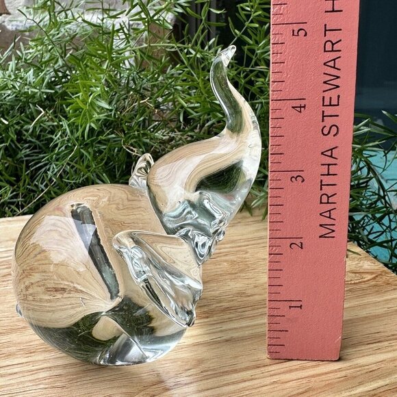 Elephant Figurine Paperweight 4.75" Hand Blown Crystal Art Glass Ground Base - Picture 4 of 7